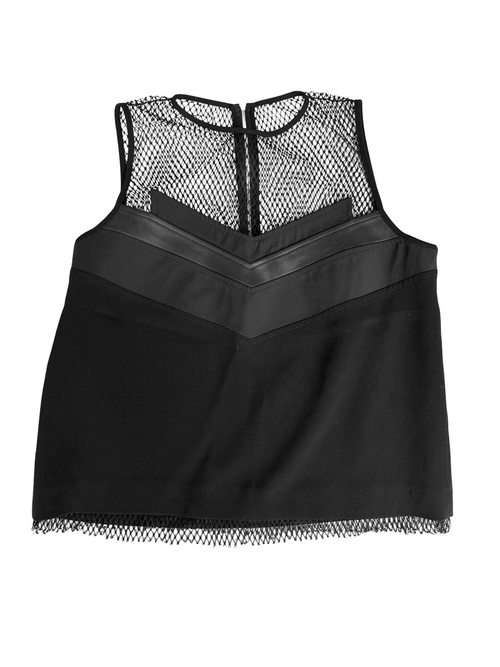 rag & bone Black Mesh Yoke Chevron Tank Leather Detail Size Medium